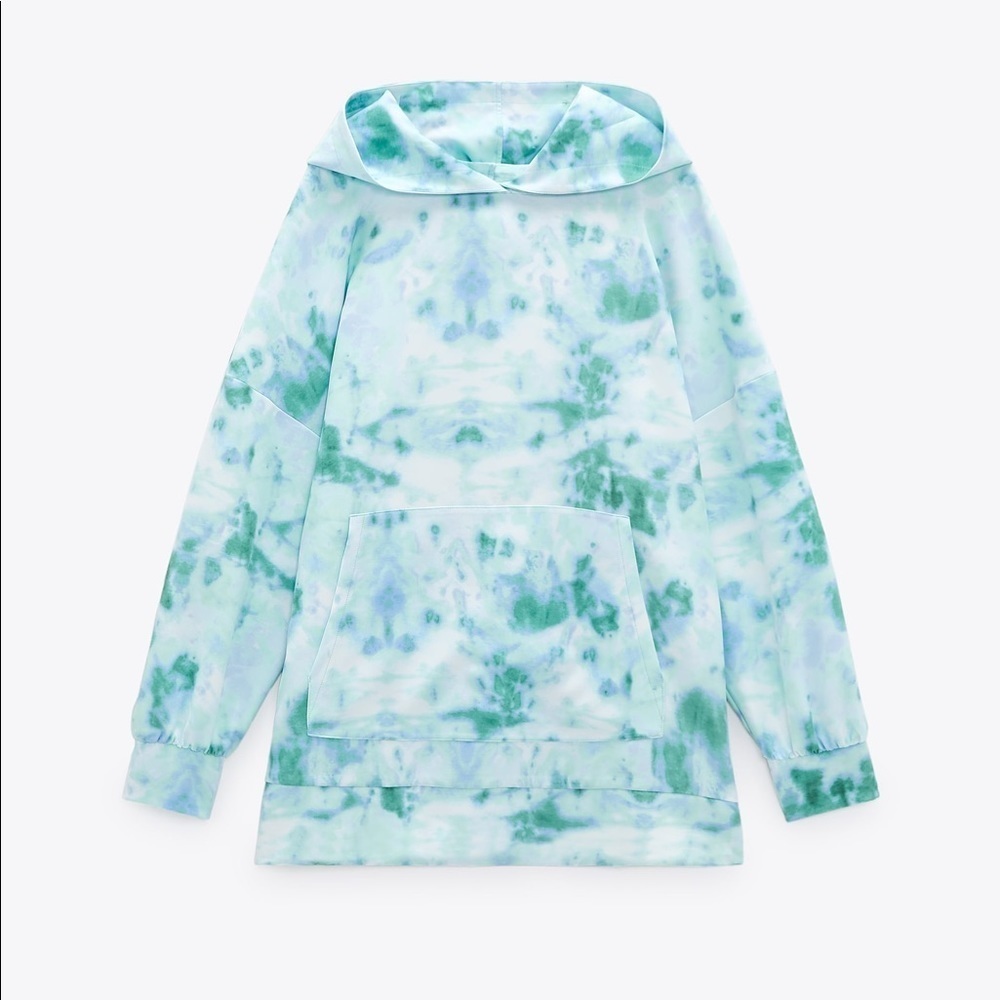 NWT. Zara Blue/Green Oversized Tie Dye Sweatshirt. Size XS, S.